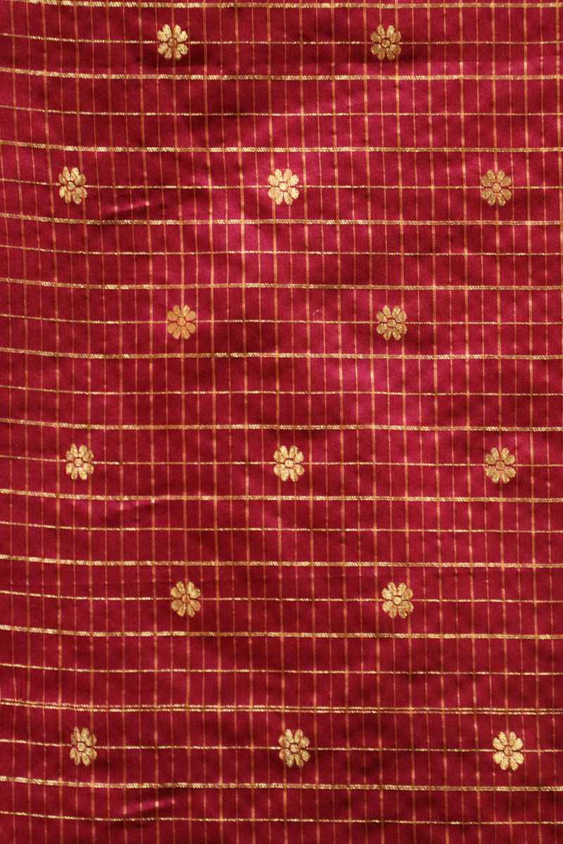 Exclusive & Traditional Pure Silk Fabric With Traditional Checks & Zari Buttas AD205901